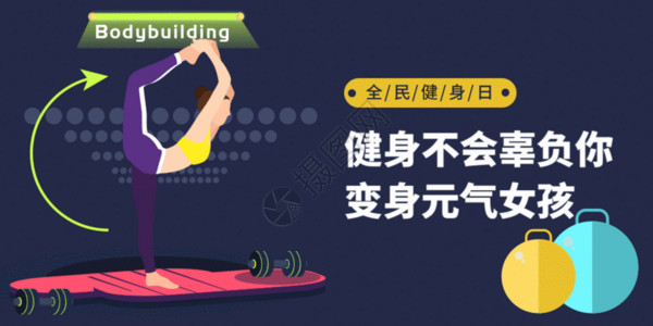 女子瑜伽海报全面健身日微信公众号封面GIF高清图片