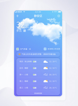 天气预报appUI设计蓝紫天气预报手机APP界面模板