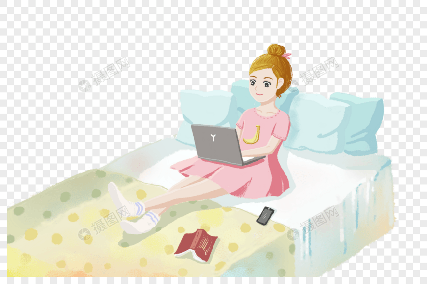 暑假在家玩电脑的女孩图片