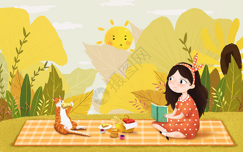野餐食物秋季里的野餐插画