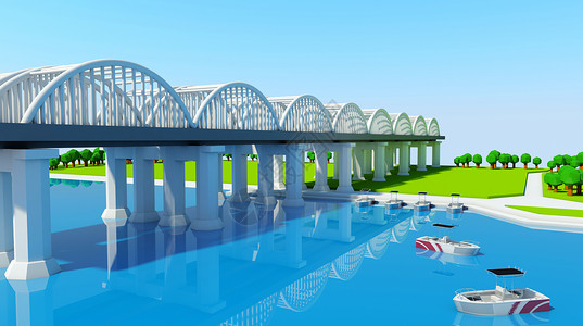 水上的桥创意夏日卡通场景设计图片