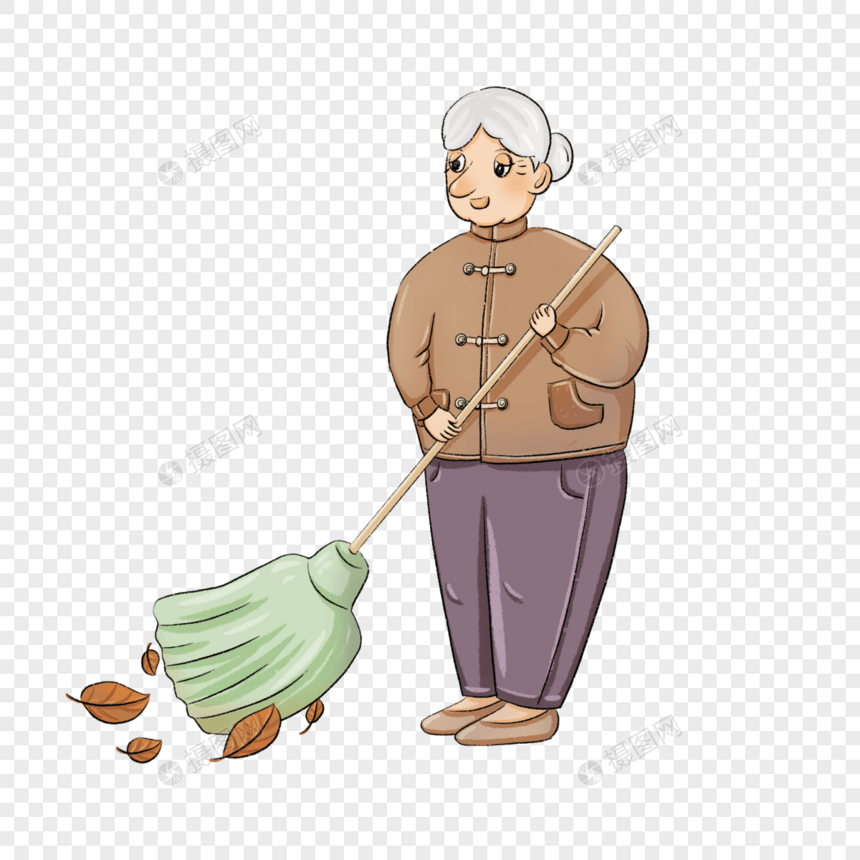 扫落叶的老人图片