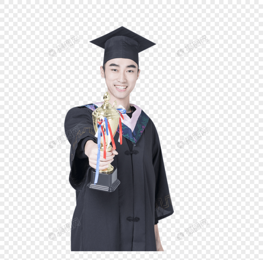 拿着奖杯的毕业生图片