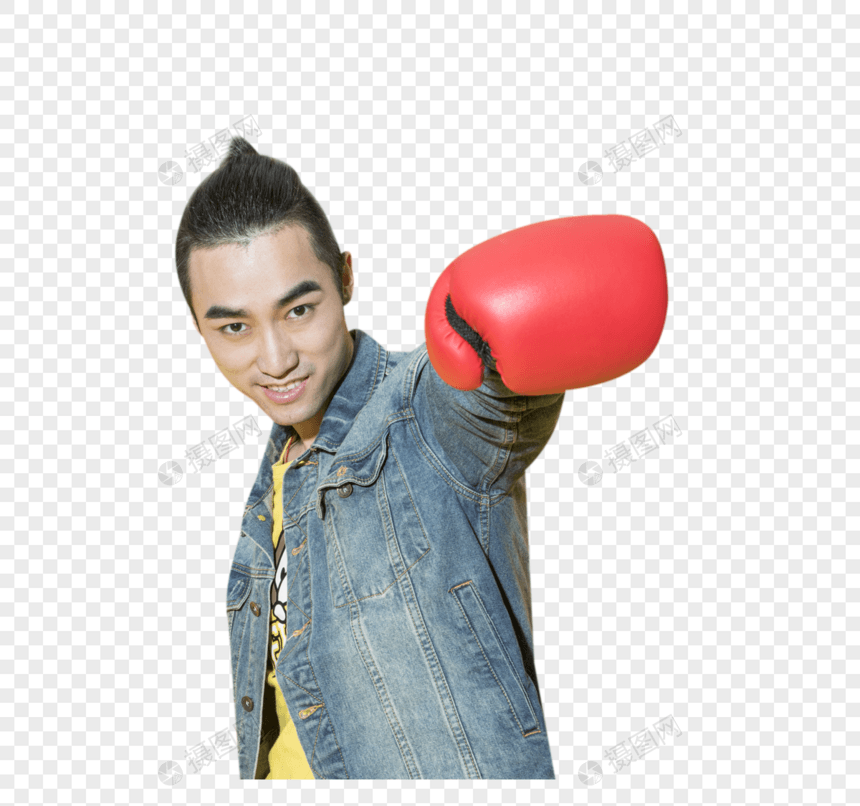 拿着拳击手套的青年男性图片
