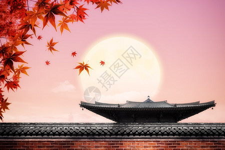 中国风秋天树中秋赏月设计图片