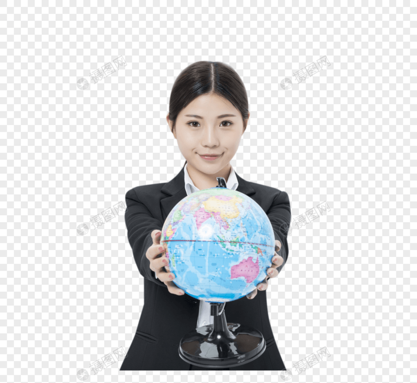 拿着地球仪的职业女性图片