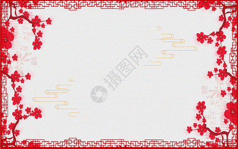 节日花卉红色边框复古背景设计图片