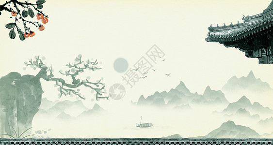 海洋边框素材水墨中国风背景设计图片