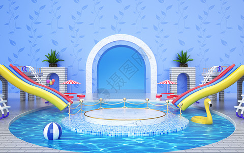 室外泳池夏日泳池场景设计图片