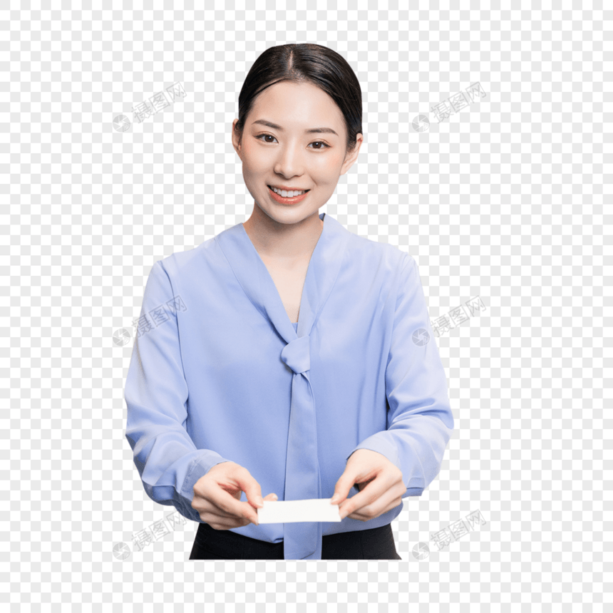 商务女性职员递名片图片