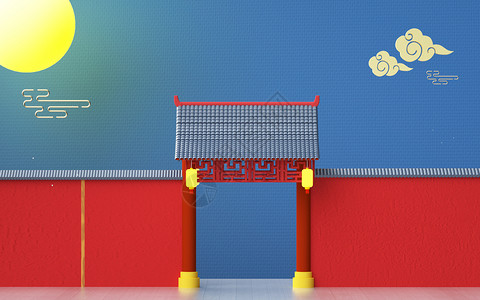乒乓球运动插画C4D红色中秋背景设计图片
