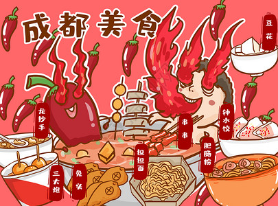 毛肚串串成都美食插画