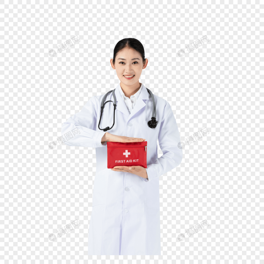 美女医生展示医疗包图片