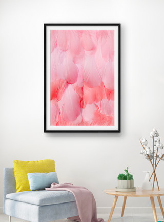 粉色月季花挂画现代时尚轻奢抽象粉色羽毛装饰画模板