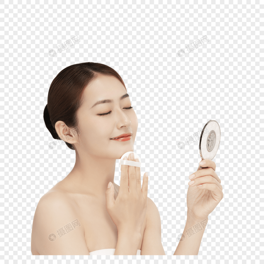 女性照镜子美容化妆图片