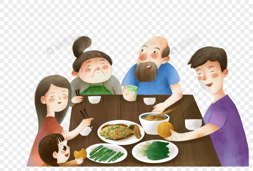 中秋聚餐的一家人图片