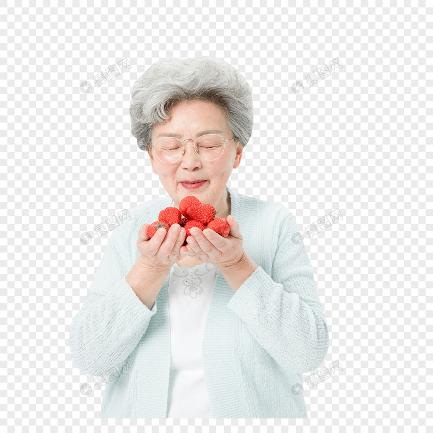 老人吃草莓图片
