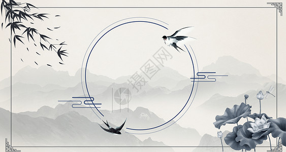 中国风古风圆水墨中国风背景设计图片