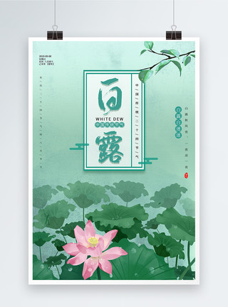 荷花露珠中国风绿色白露节气海报模板