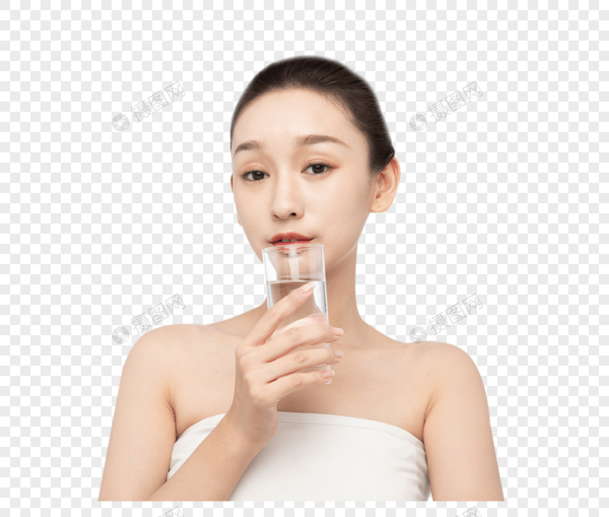 女性美容美妆喝水图片