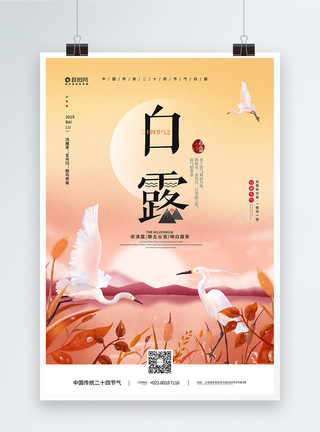 白鹭水墨画中国传统二十四节气白露宣传海报模板