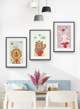 爱心小熊女孩手绘欧式动物装饰画模板