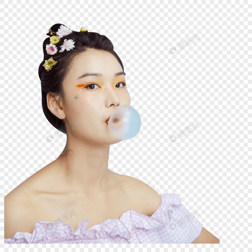 文艺鲜花女性吹泡泡图片