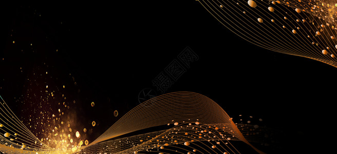 金色光点曲线黑金线条背景设计图片