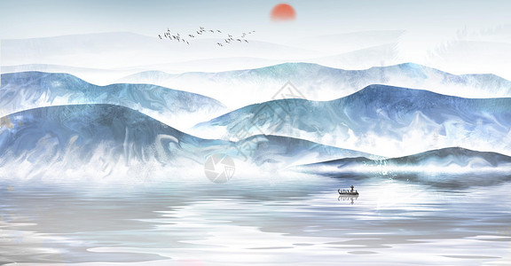 中国风山水水墨插画图片
