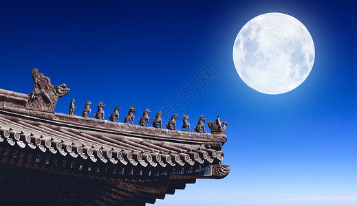 屋檐夜景中秋节背景设计图片