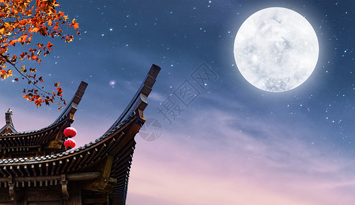 龙抬头屋檐中秋节背景设计图片