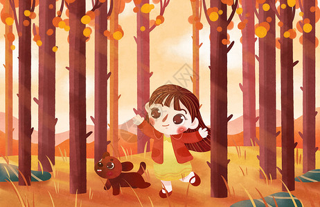 秋季儿童插画背景图片