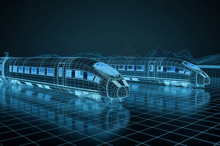 火车元素科技蓝线描高铁场景设计图片