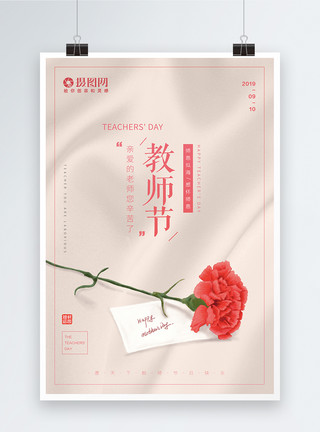 抱着鲜花老师温馨简约教师节康乃馨海报模板