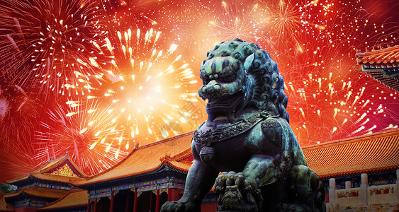 大石狮子国庆节背景设计图片