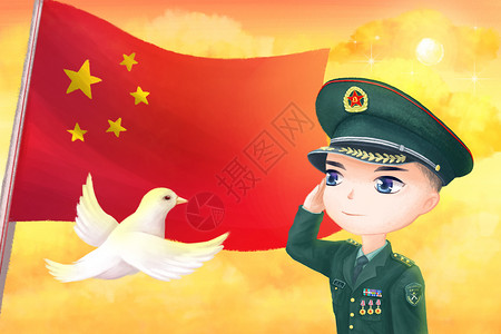 白色军装军人军人精力庆祝国庆节插画