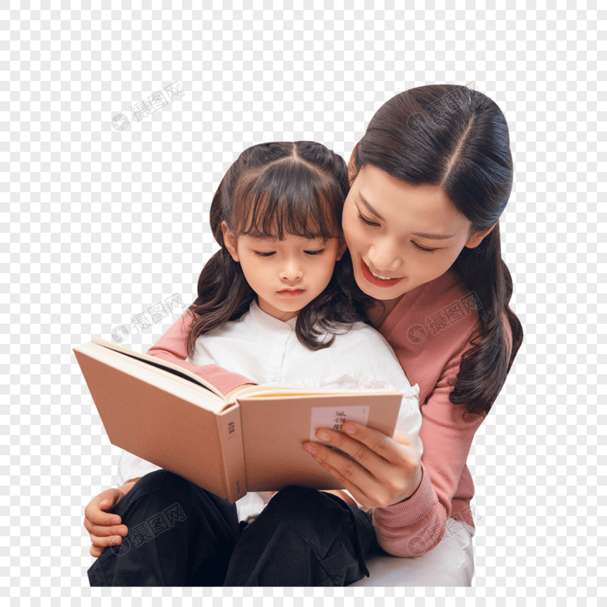 妈妈陪小女孩阅读图片