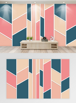 長方形原创简约彩色几何背景墙模板