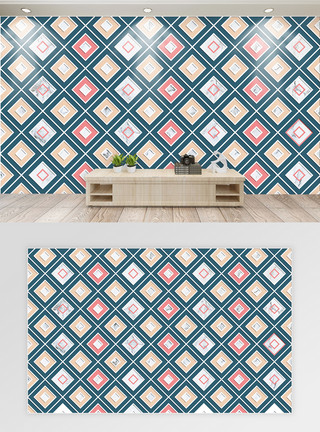 长方形素材现代简约几何菱形背景墙模板