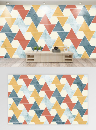 长方形背景现代简约彩色几何菱形背景墙模板