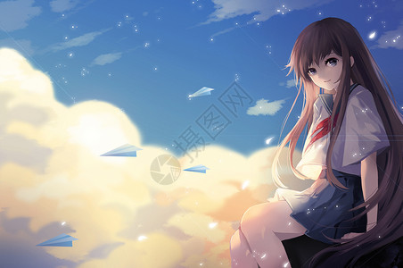 天空与少女背景图片