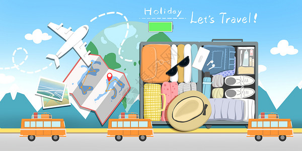 国庆假期旅行物品清单背景图片