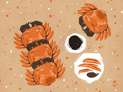 秋季吃蟹美食插画背景图片