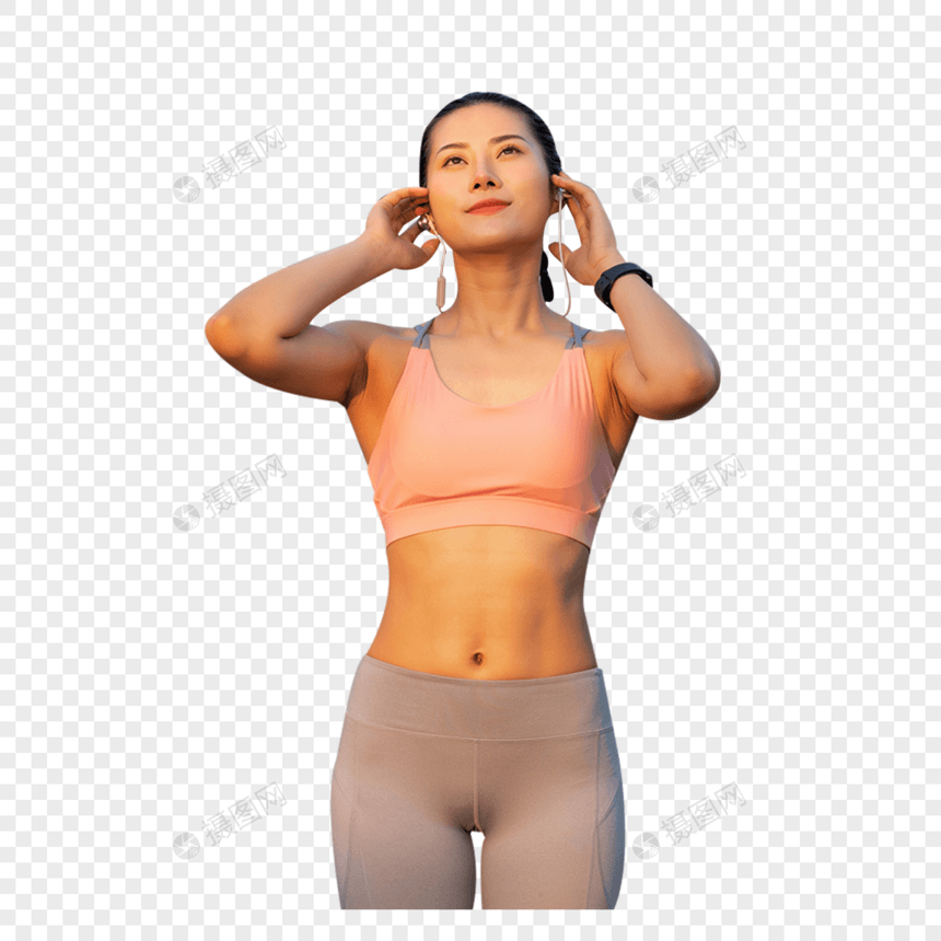 女性户外跑步听音乐图片