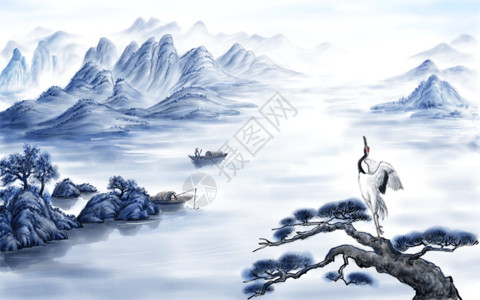 仙鹤和树中国风重阳二十四节气插画动图高清图片
