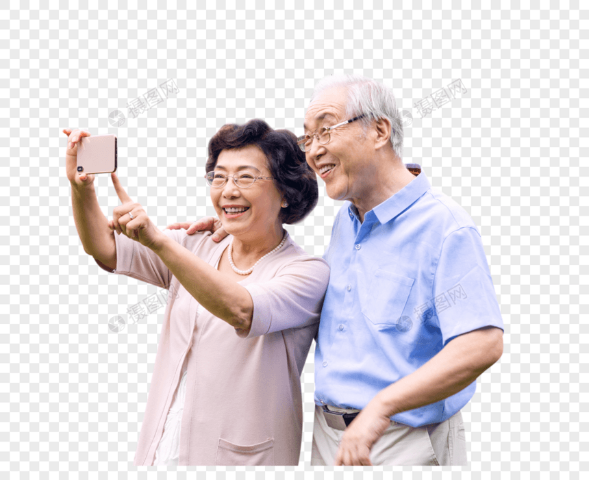 老年夫妇手机拍照图片