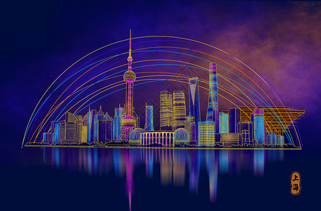 金线缠绕烫金城市美丽中国上海插画