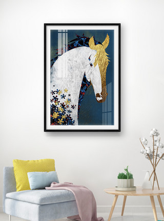 风景白马抽象马珐琅彩装饰画模板