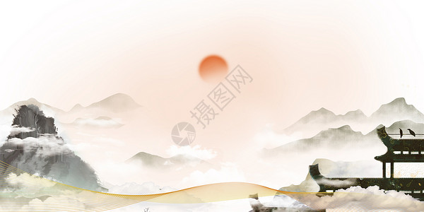 复古中国风屋檐中国风水墨背景设计图片