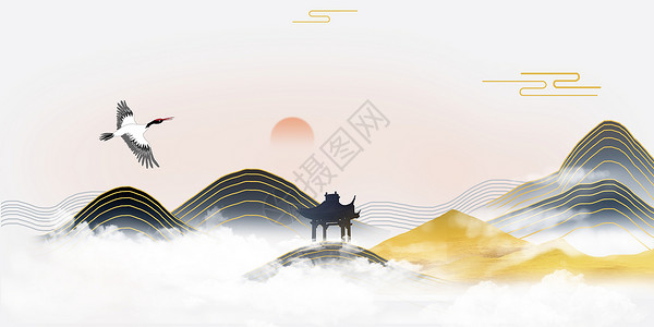 古商船古典意境中国风背景设计图片